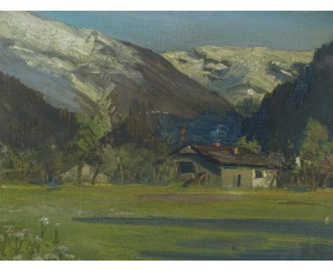 M Knox, small oil on canvas, alpine landscape, signed, 7" x 10", unframed.