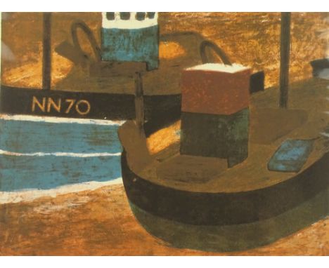Geoffrey Elliott, lithograph, fishing boats, signed in pencil, no. 20/30, image 18" x 24", mounted.