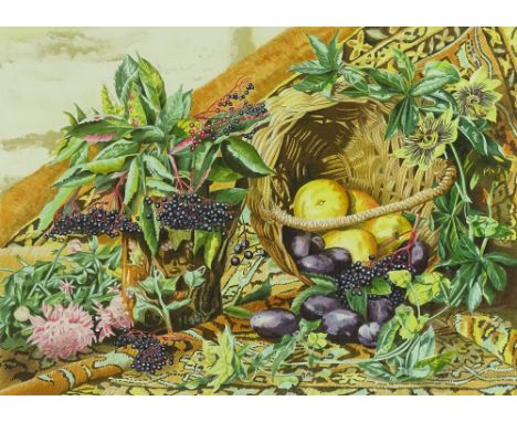 Rosalind Forster, colour screen print, still life fruit, signed in pencil, artist proof, image 16" x 22", framed.