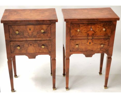 LAMP TABLES, a pair, 18th century Italian style figured walnut each with two drawers, 43cm W x 68cm H. 