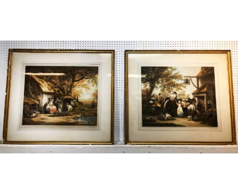 CLIFFORD R. JAMES, after George Morland (1763-1804) 'Figure Outside a Cottage' and 'Figures Outside an Inn', 59cm x 49cm, sig