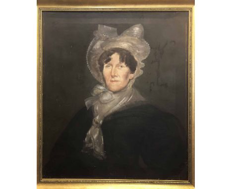 19th CENTURY SCHOOL 'Portrait of a Lady', oil on canvas, 75cm x 61cm, framed. (as found)