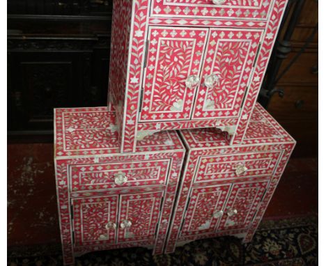 Three Indian mother of pearl inlaid bedsides