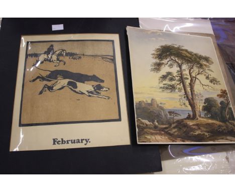 Mixed prints and pictures to include a small pencil sketch signed John Constable and After Sir William Nicholson (1872-1949) 