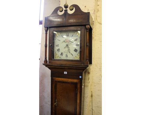 A 19th century oak and crossbanded thirty hour longcase clock with painted dial, Davis, Leominster 225cm high 