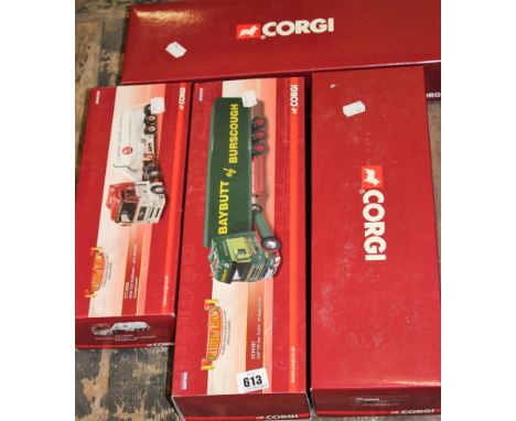 Four Corgi Hauliers of Renown 1:50 scale die cast limited edition lorries,John Mitchell MAN TGA Feldbinder, a W Baybutt Ltd D
