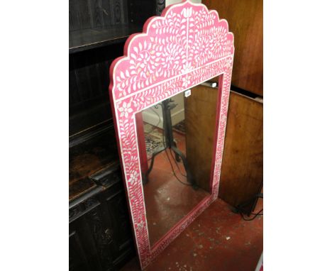 An Indian mother of pearl pink mirror 122cm high, 70cm wide 