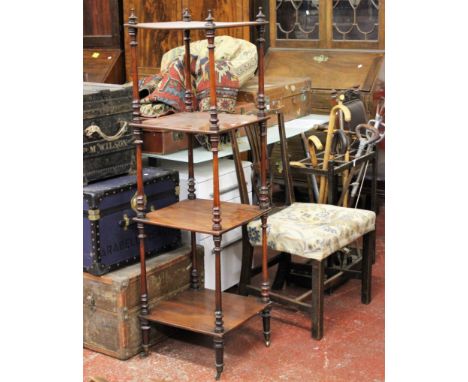 A 19th Century mahogany whatnot, Georgian chair and stick stand and a Victorian chair 