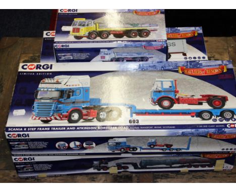 Five Corgi Hauliers of Renown 1:50 scale die cast limited edition lorries,Munro Transport Aec Mammoth Major MK, a two Eddie S