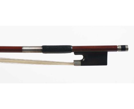 A violin bow Stamped 'K.-G.-P', with nickel mounts and ebony frog, approximate weight 65 grams.