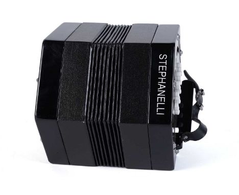A Stephanelli 30 button Anglo concertina, with black lacquer finish, and eight-division fabric bellows.