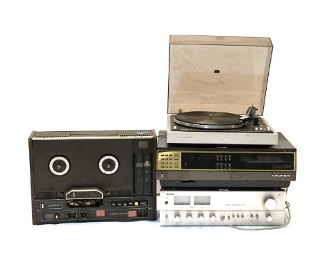 Hi-Fi separates: a Philips 384 stereo amplifier; a Philips turntable; a Grundig system 2000 video recorder; and a Philips N45