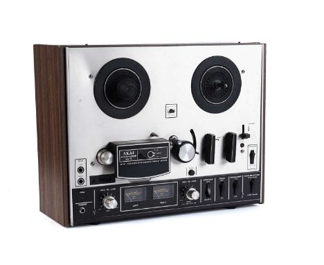An Akai mkII three-head stereo reel-to-reel tape recorder.