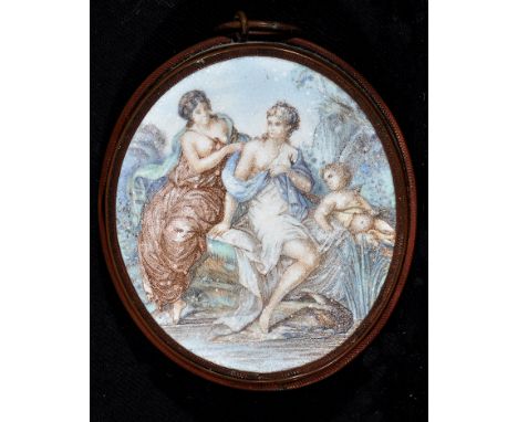 19th Century Italian School - Venus and attendants at a riverbank, miniature fired-porcelain panel, 7.6 x 7cms; 3 x 2 3/4in.,