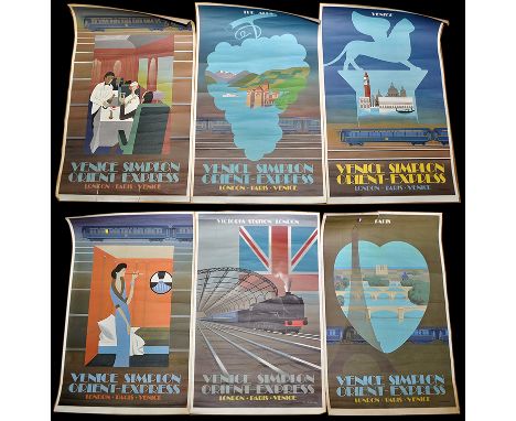 Pierre Fix-Masseau - Simplon Orient-Express posters, first edition colour lithographs, published in France by Imprimerie Baug