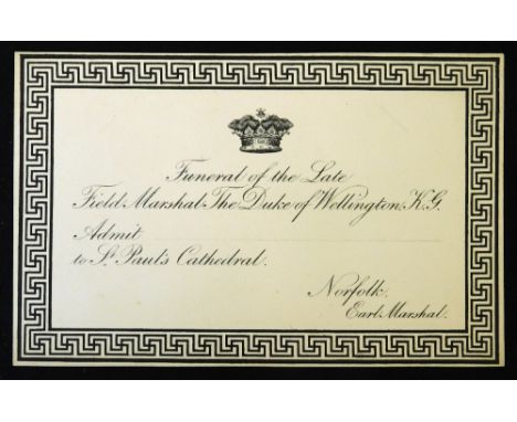 Funeral of the Duke of Wellington 1852, unissued admission ticket to St Paul's Cathedral, approx 115 x 185mm