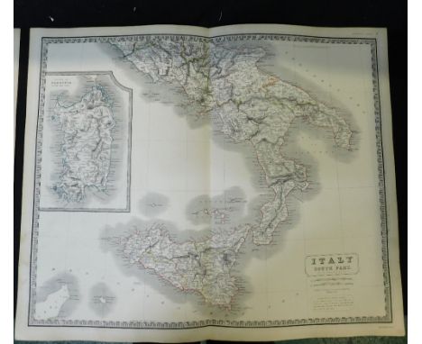W &amp; A K JOHNSTON: ITALY, SOUTH PART - NORTH PART, 2 engraved outline coloured maps, circa 1844, approx 490 x 610mm (2)