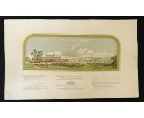 Ackermann (pub) coloured print, the building for the Great Exhibition 1851, with plan verso, approx 200 x 345mm