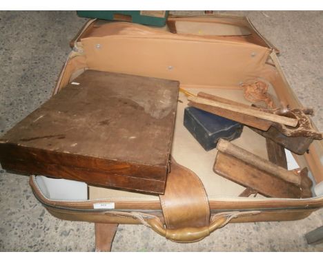 suitcase containing vintage tools etc