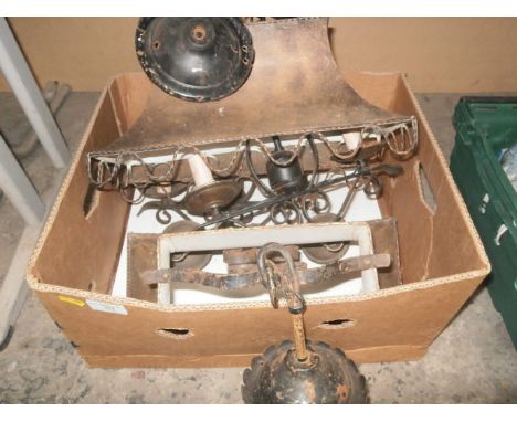 box of vintage metal light fittings