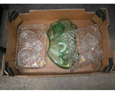box of glassware inc inkwell and candlestick etc