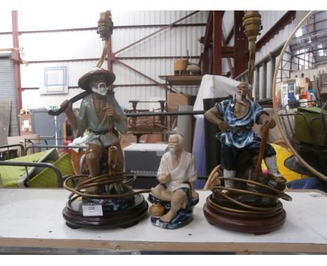2 mud men lamp bases and 1 figurine a/f