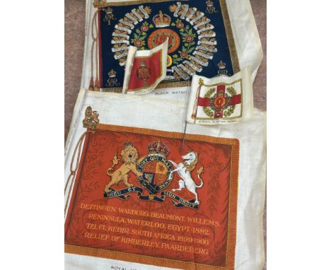 Royal house guards &amp; black watch, first battalion Irish guards &amp; first battalion the manchester regiment silk flags 