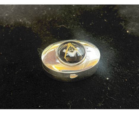 Silver oval pill box (masonic enamel)