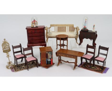 Collection of modern 1/12th scale Dolls House furniture and accessories, including Keyhole marked wooden rotating bookcase, t