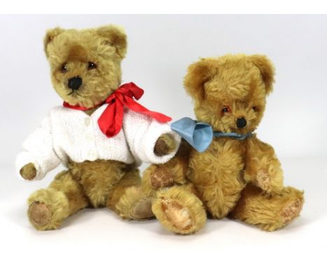 Two post-war English mohair Teddy bears, including an Alpha Farnell, golden mohair bear with orange glass eyes, stitched nose