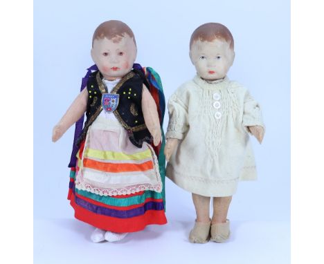 A pair of Bing art cloth dolls in Kathe Kruse style, German 1920s, each with moulded head, painted features, short brown hair