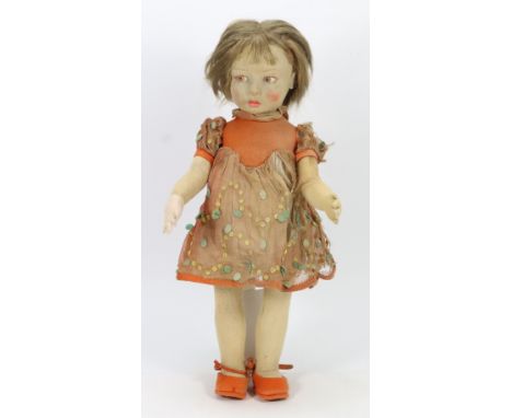 A Lenci series 300 felt girl doll, Italian 1930s, with painted brown side glancing eyes, with white dot, shaded mouth and sho