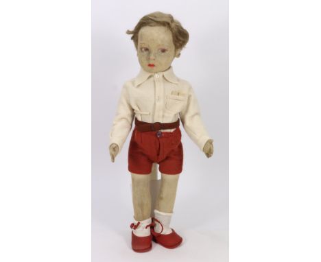 A Lenci series 300 felt boy doll, Italian 1930s, with painted brown side glancing eyes, with white dot, shaded mouth and shor
