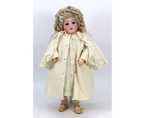 ‘Irene’ a Kammer & Reinhardt/S&H bisque head girl doll in original clothes, German circa 1910, with weighted brown glass eyes