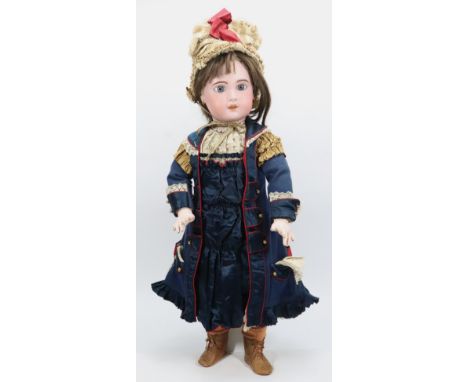 A rare large S.F.B.J Jumeau 1907 bisque head Bebe in exquisite costume, French circa 1900, the pale bisque head with fixed bl