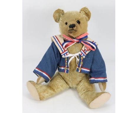 A Farnell mohair Teddy bear and two others, golden mohair bear with replaced black button eyes, stitched nose, mouth and claw