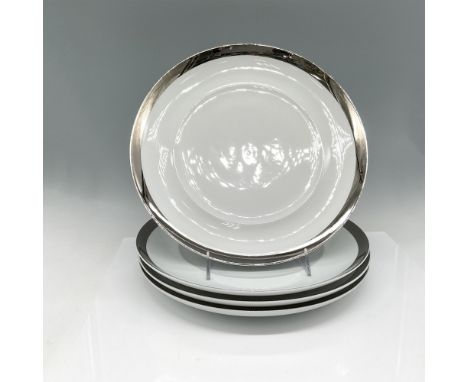 Stunning white porcelain with silver overly banded rim. Sasaki Echo 14000 backstamp. This item has its original box: 14"L x 1