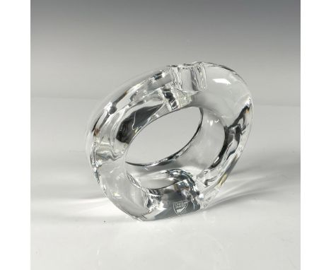 Rare thick clear crystal candleholder, makes an oval hollow shape. Designed by Karim Rashid. Orrefors etched backstamp. Inclu