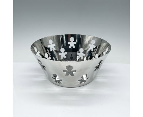 Polished stainless steel King Kong bowl with cut out standing man design. Marked to bottom Alessi Inox 18/10 ITALY. This item