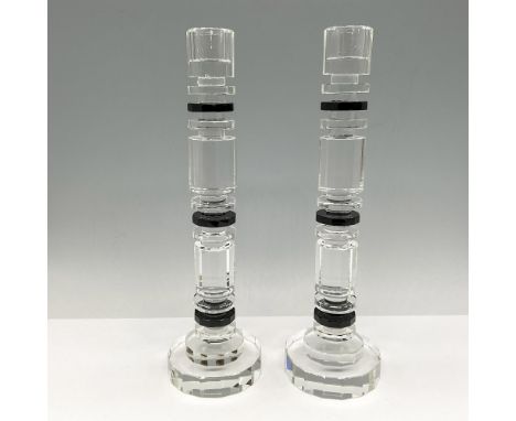 Stacked clear crystal stems with black crystal rings. Shannon Crystal mark. This item has its original box: 9.25"L x 13"W x 4