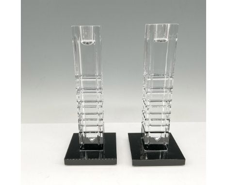 Clear crystal on black base created with modern streamed lines gives the illusion of intersecting streets. Orrefors mark. Art