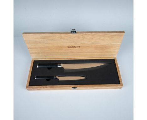 Handcrafted Japanese Ibaraki steel blades. A 10-inch Chef knife and a 5.5-inch utility knife. High quality steel and hand mad
