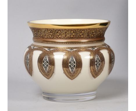 A limited edition Turkish Osmanli Kolekasyonu Esabi bowl, beige opal ground with gilded relief patterns, with certificate and