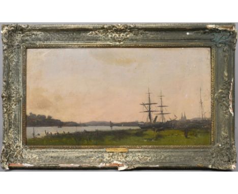 Paul Lecomte - L'Odet a Quimper, signed, oil on board, framed, 13in x 25in.