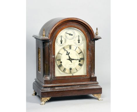 A late 19c German three train bracket clock by Winterhalder and Hoffmeier, the barrelled spring movement quarter chiming on f