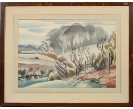 Clifford Webb - Tractor ploughing on a hillside, signed, lithograph, framed and glazed, 14in x 19in.