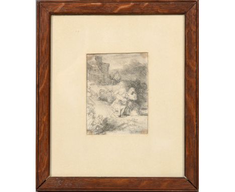 Rembrant c.1620 - The Agony in the Garden, an etching, framed and glazed, 4.25in x 3.25.