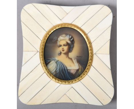 Hermo - Marie Antoinette, hand coloured oval portrait, signed, framed, 2.5in x 2in.