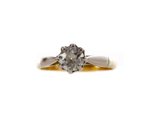DIAMOND SOLITAIRE RING, set with an old European cut diamond of approximately 0.65 carats, unmarked, size N, 3.1g