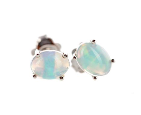 PAIR OF ETHIOPIAN OPAL STUD EARRINGS, set with oval cabochon opals, marked 925, 1.7g